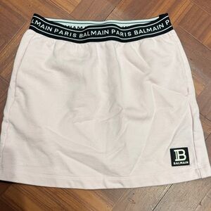 Balmain Light Pink Mini Skirt with Logo Waistband